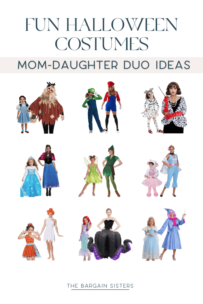 Mom and daughter Halloween costume ideas from The Bargain Sisters, featuring iconic character duo outfits for fun celebrations.