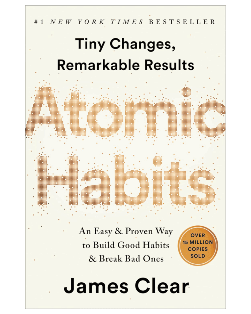 Book cover of "Atomic Habits" by James Clear, featuring the title in large dotted letters and a badge noting over 15 million copies sold—an inspiring pick for any Graduation Gift Guide.