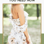 A woman in a white floral summer dress stands beside vibrant outdoor planters. The text above reads, "Favorite Summer Dresses You Need Now," and the website "thebargainsisters.com" appears at the bottom.