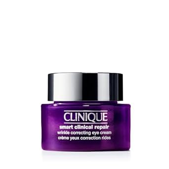 A purple jar of Clinique Smart Clinical Repair Wrinkle Correcting Eye Cream with a shiny silver and black lid, featuring white brand and product text on the front—perfect to snag during Thursday Deals.