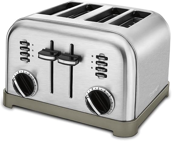 A stainless steel four-slice toaster with dual control panels, knobs for browning settings, and buttons for bagel, defrost, reheat, and cancel functions—perfect for snagging in this week’s Monday Deals.