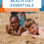 Smiling children building sandcastles with buckets and shovels as part of beach day essentials.