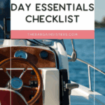 Close-up of boat gear including sunscreen and dry bags, showing boat day essentials for families.