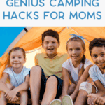 Children roasting marshmallows at a campsite with clever camping hacks in use.