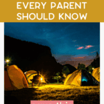 Nighttime camping scene with cozy setup and easy camping hacks for families.