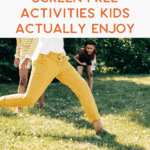 Kids creating paper crafts outside as a fun screen free activity.