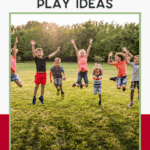 Cardboard box turned into a playhouse being used for screen free activities.