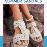 A woman wearing cream-colored woven summer sandals with tassels, showing off light blue toenail polish. Text at the top reads "The Best Budget-Friendly Summer Sandals," with "thebargainsisters.com" at the bottom.