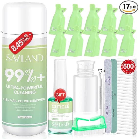 Snag this nail polish remover kit in our Wednesday Deals! Includes gel remover, cuticle oil, seven green nail clips, pump dispenser, files, metal pusher, 500 wipes, and a green brush. Enjoy 99%+ ultra-powerful cleaning.