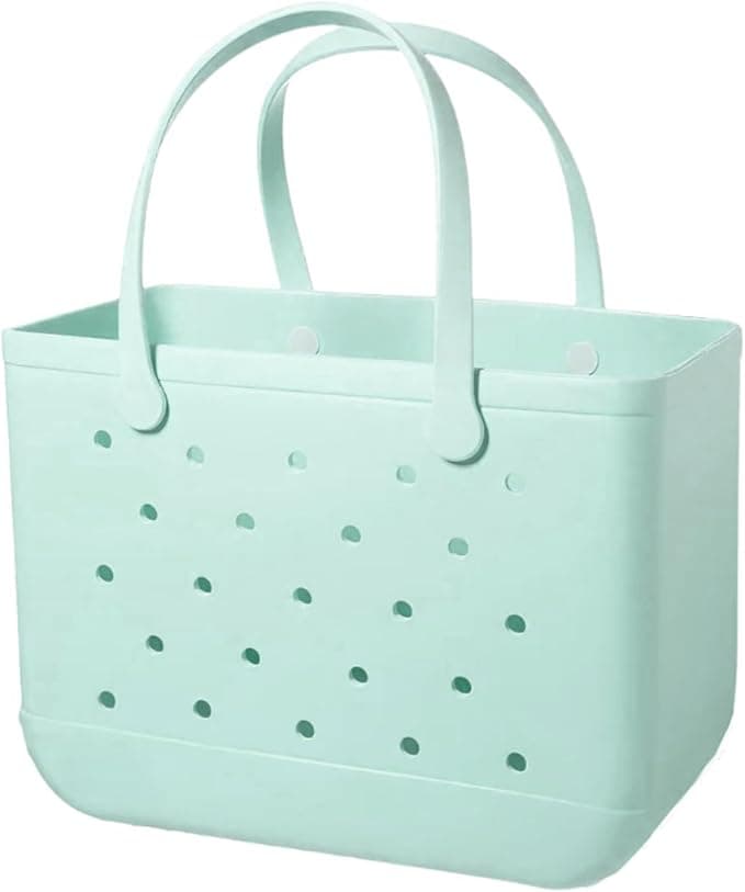 Light blue rectangular plastic tote bag with two handles and a pattern of evenly spaced circular holes on the sides—perfect for snagging Wednesday Deals while staying organized and stylish.