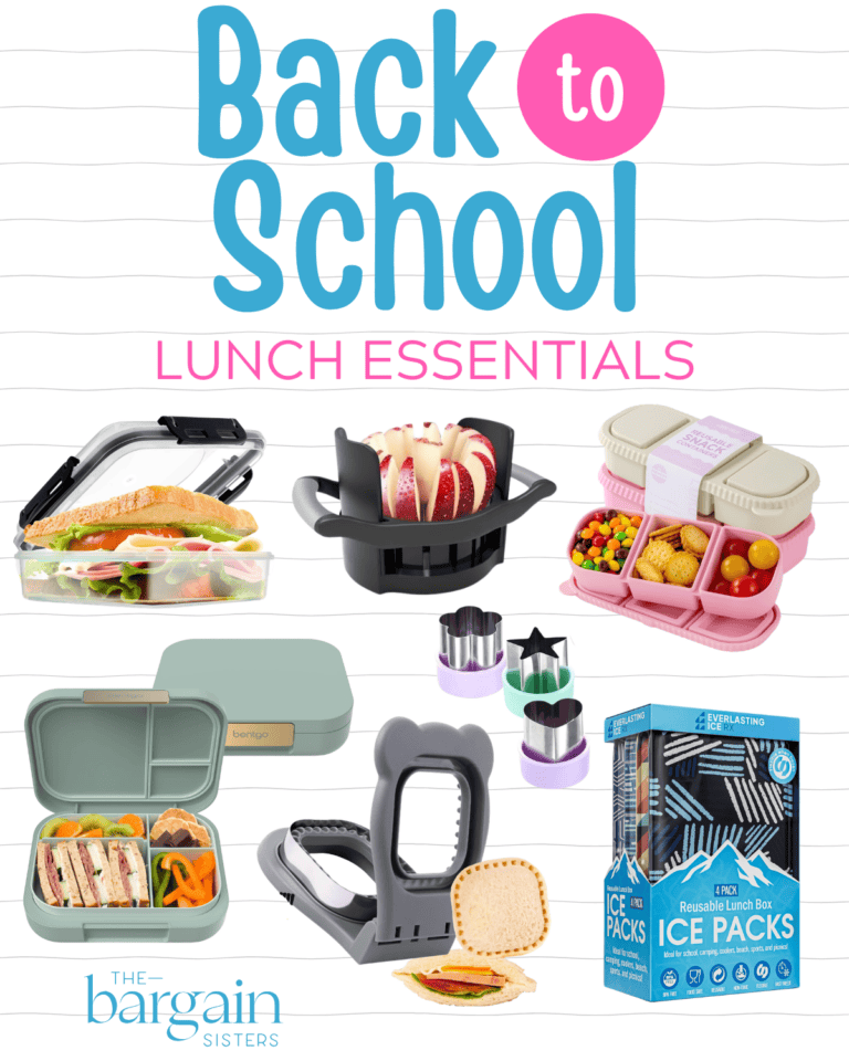 Back to School Lunch Essentials collage featuring lunch boxes, sandwich cutters, ice packs, and an apple slicer—perfect for keeping meals fresh and cool, just like the best summer essentials for men.