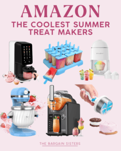A collage of summer treat makers from Amazon—ice cream maker, popsicle molds, shaved ice machine, and more—alongside colorful treats, perfect for pairing with the best summer essentials or discovering unique summer essentials for men.