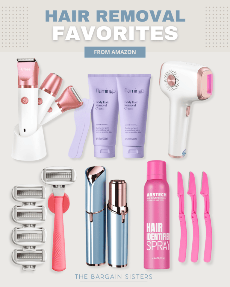 A collage of various hair removal products for men, including electric trimmers, razors, creams, an IPL device, spray, and dermaplaning razors—your 2026 summer essentials labeled “Hair Removal Favorites from Amazon.”.