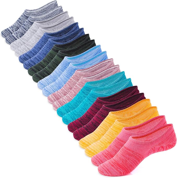 A set of sixteen pairs of ankle socks arranged in a row, each in a different color—including shades of gray, blue, green, pink, burgundy, yellow, and coral—perfect for grabbing during Monday Deals.