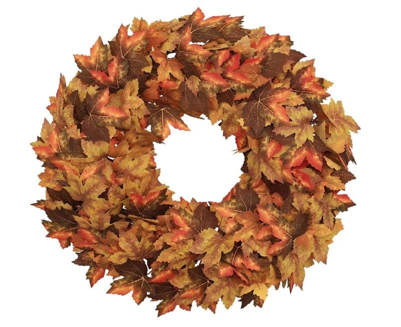 A 20-inch fall wreath with autumn leaves, berries and pumpkins for the front door, featured in our Tuesday Deals.