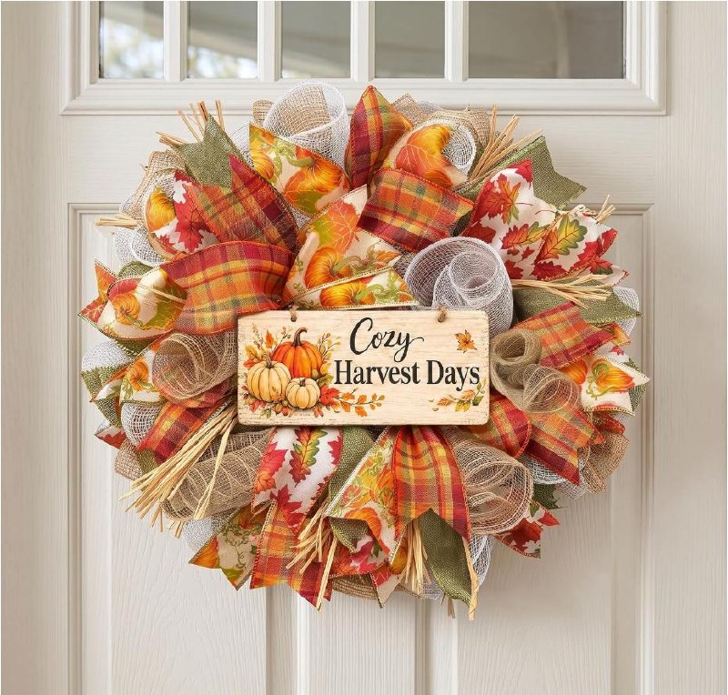 A 20 inch fall wreath with autumn leaves and berries for the front door, featured in our Monday Deals.
