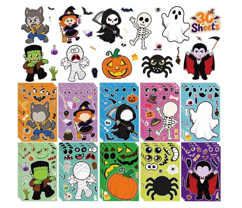 Thirty sheets of colorful Halloween stickers with pumpkins, ghosts and bats featured in our Wednesday Deals.