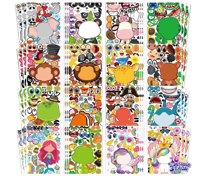A colorful assortment of 48 decorative sticker sheets spread out on a table, featured in our Friday Deals.