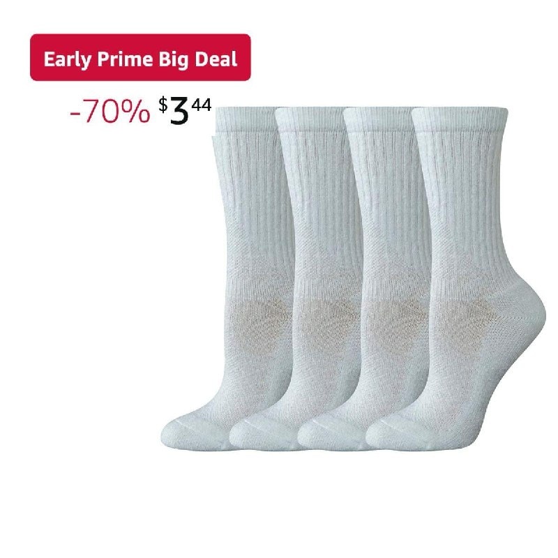A four-pack of soft women's crew socks in neutral tones, folded and stacked—a great stock-up basic featured in today's Thursday Deals.