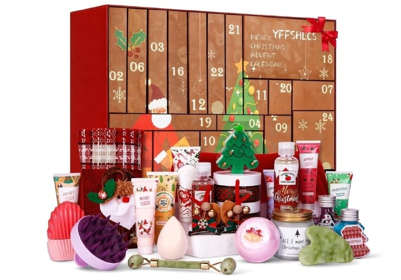 A beauty advent calendar box filled with mini skincare and makeup surprises, featured in our Tuesday Deals.
