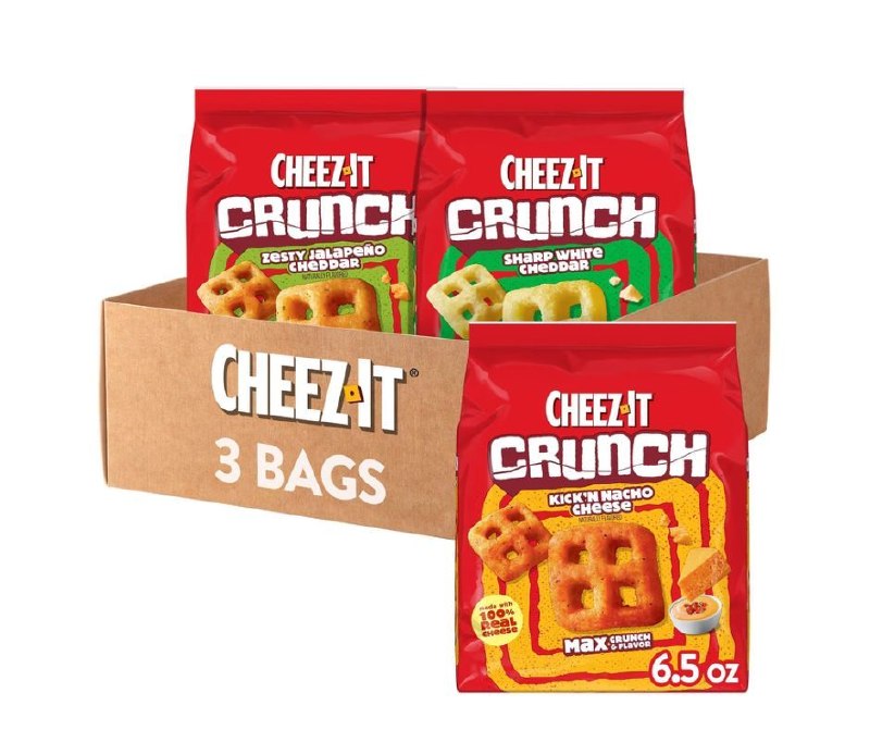 Three bags of Cheez-It Crunch baked snack crackers, featured in our Monday Deals.