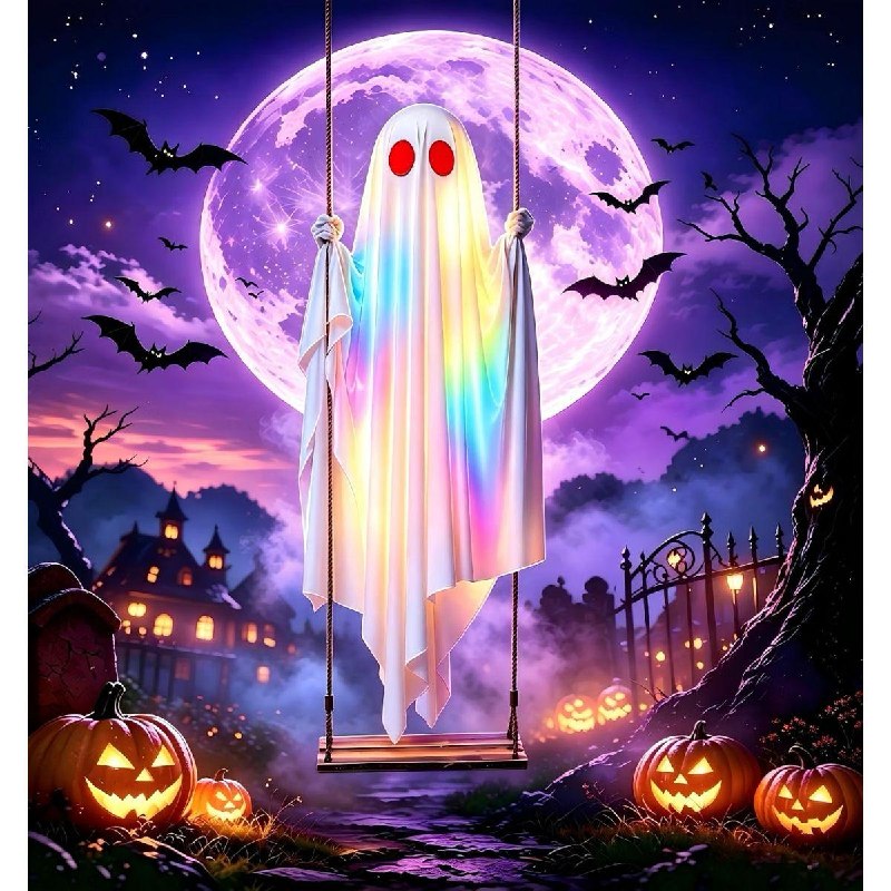 A colorful hanging ghost Halloween decoration for the porch or yard, featured in our Monday Deals.