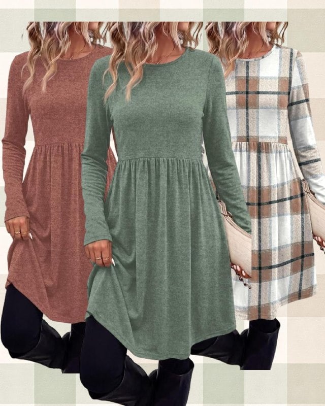 A women's fall babydoll style dress in a seasonal print, featured in our Monday Deals.
