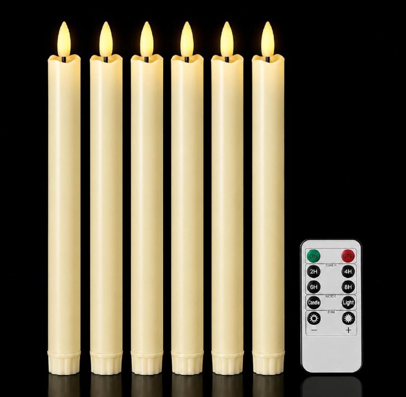 A set of flameless LED taper candles with a flickering flame, featured in our Tuesday Deals.