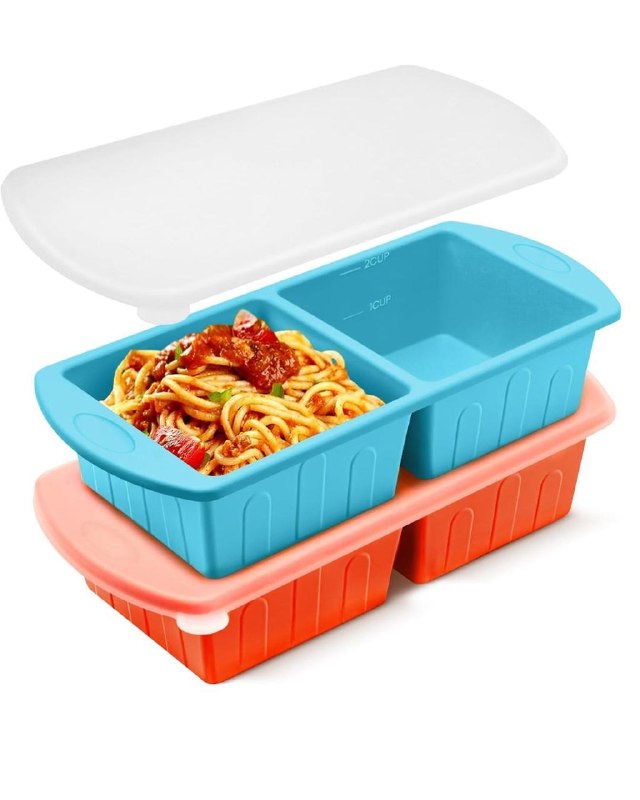 Two silicone freezer trays with lids for portioning soups and sauces, featured in our Monday Deals.