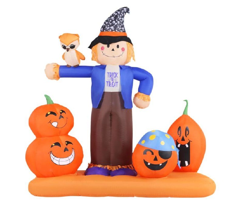 A lighted Halloween inflatable scarecrow surrounded by pumpkins for the front yard, featured in our Friday Deals.