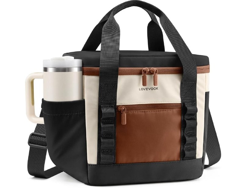 An insulated lunch bag with a zip top and carry handle, featured in our Tuesday Deals.