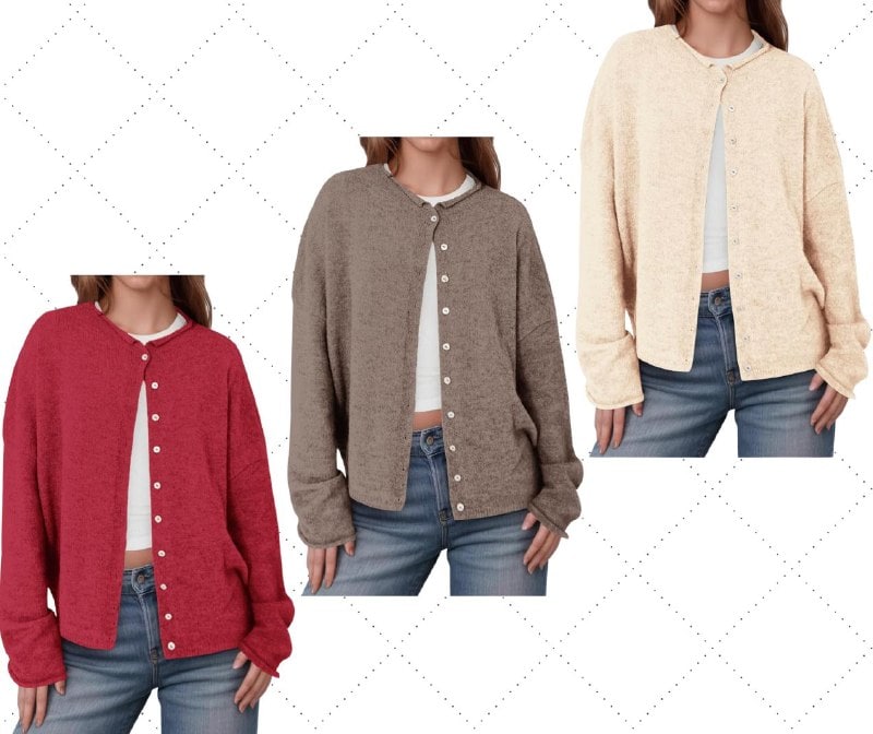 A women's lightweight knit button-front cardigan, a cozy layer for cooler fall days, featured in our Thursday Deals.