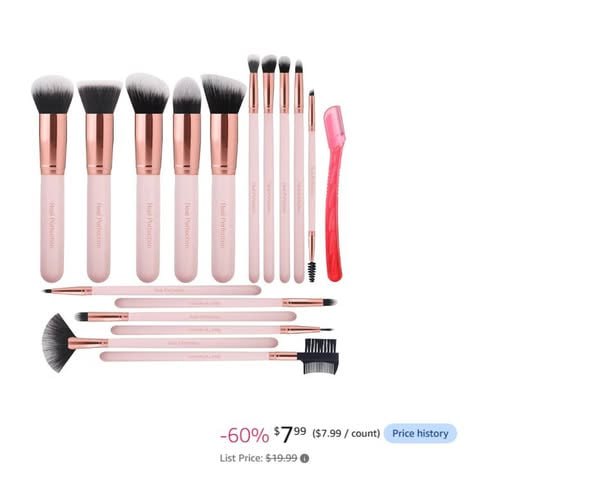 A complete makeup brush set with soft bristles in a matching holder featured in our Wednesday Deals.