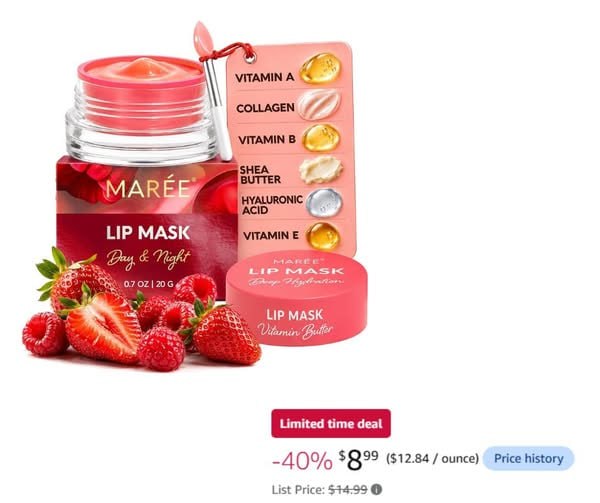 Jar of MAREE overnight hydrating lip mask, featured in our Monday Deals.