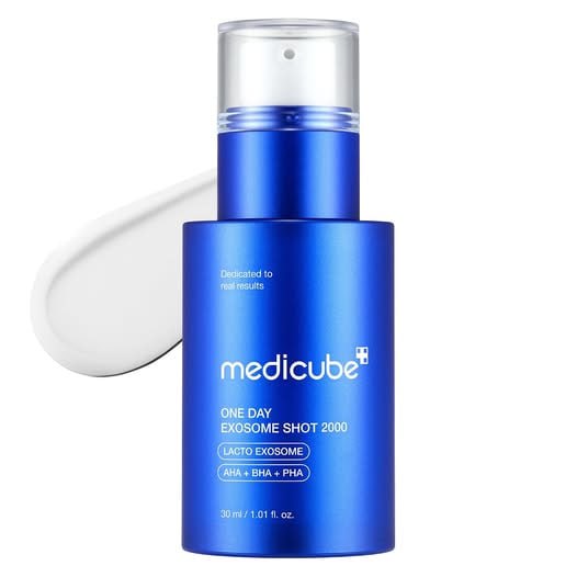A bottle of Medicube Exosome Shot Serum, a Korean skincare serum for firmer, smoother-looking skin, featured in our Thursday Deals.