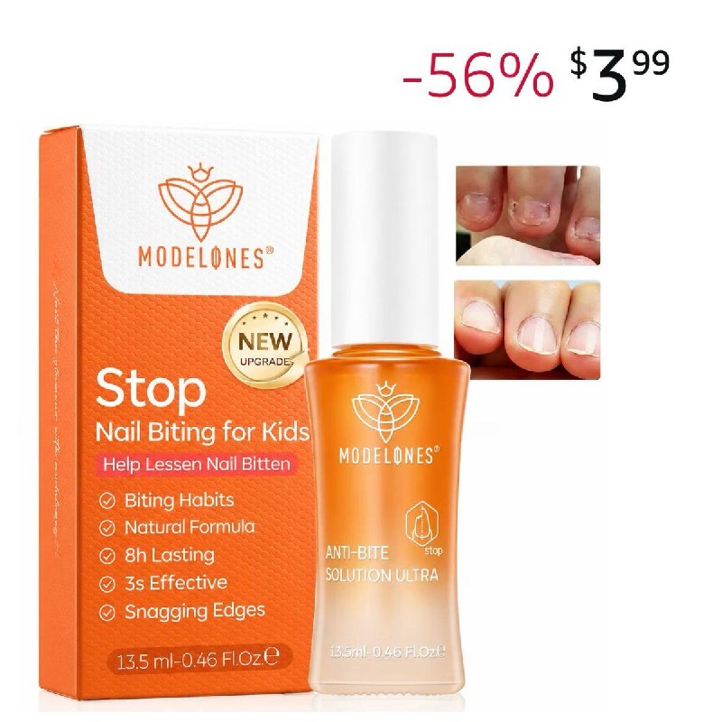 A bottle of Modelones nail biting prevention polish with a clear finish—an easy fix for nail biters, part of our Thursday Deals.