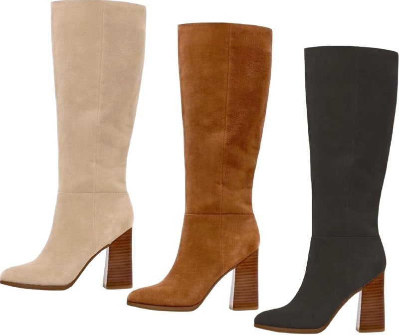 A pair of women's suede knee high boots for fall, featured in our Wednesday Deals.