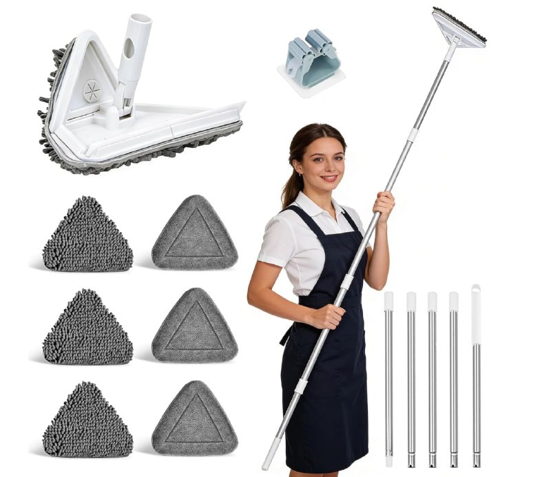 A long-handled wall cleaner mop with a flat microfiber head for reaching high walls and baseboards—perfect for a quick fall clean, part of our Thursday Deals.