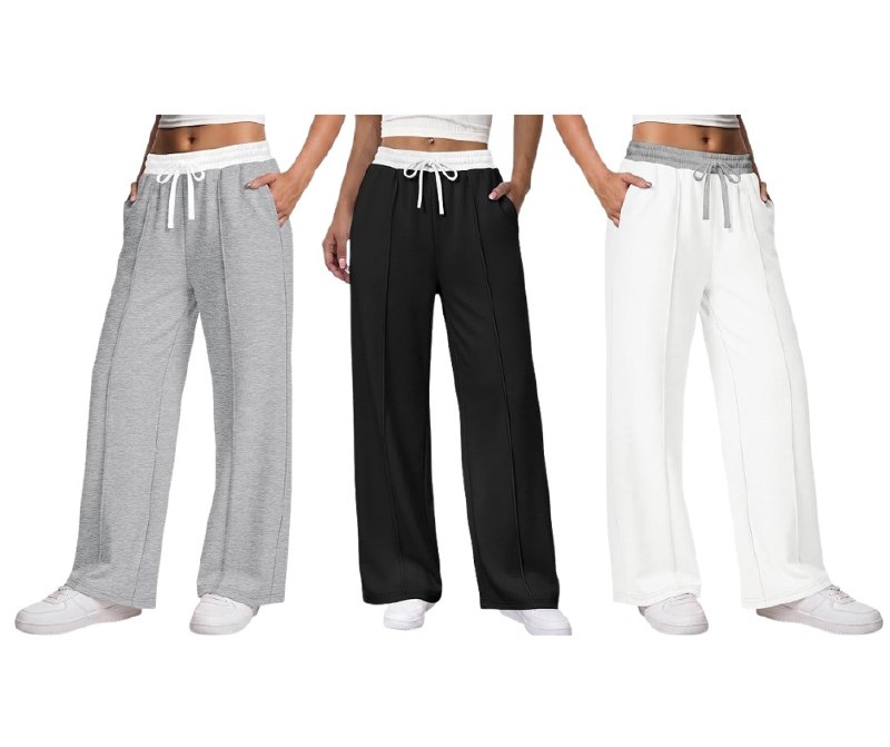 A woman wearing relaxed-fit women's sweatpants, a cozy everyday staple, featured in our Friday Deals.