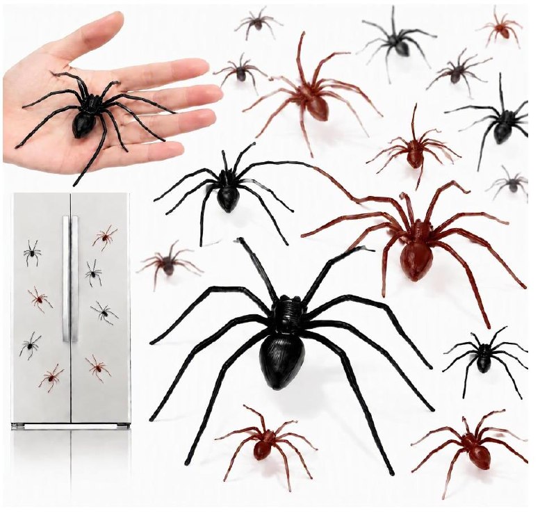 A set of twelve black spider magnets for spooky Halloween fridge and door decor, featured in our Tuesday Deals.