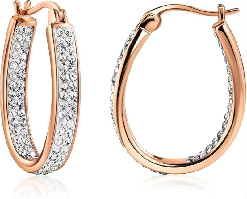 A pair of 18K gold plated hoop earrings lined with crystals inside and out, featured in our Thursday Deals.