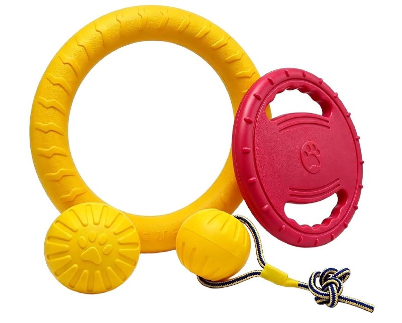 A 4 pack of durable chew and plush dog toys, featured in our Wednesday Deals.