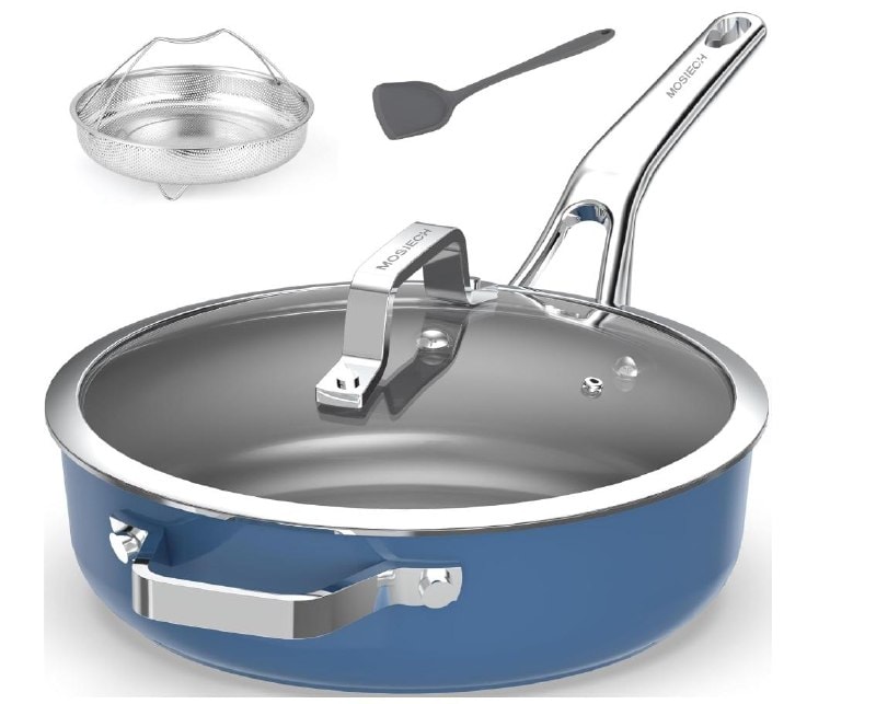 A 4-quart sauté pan with lid and long handle for everyday cooking, featured in our Thursday Deals.