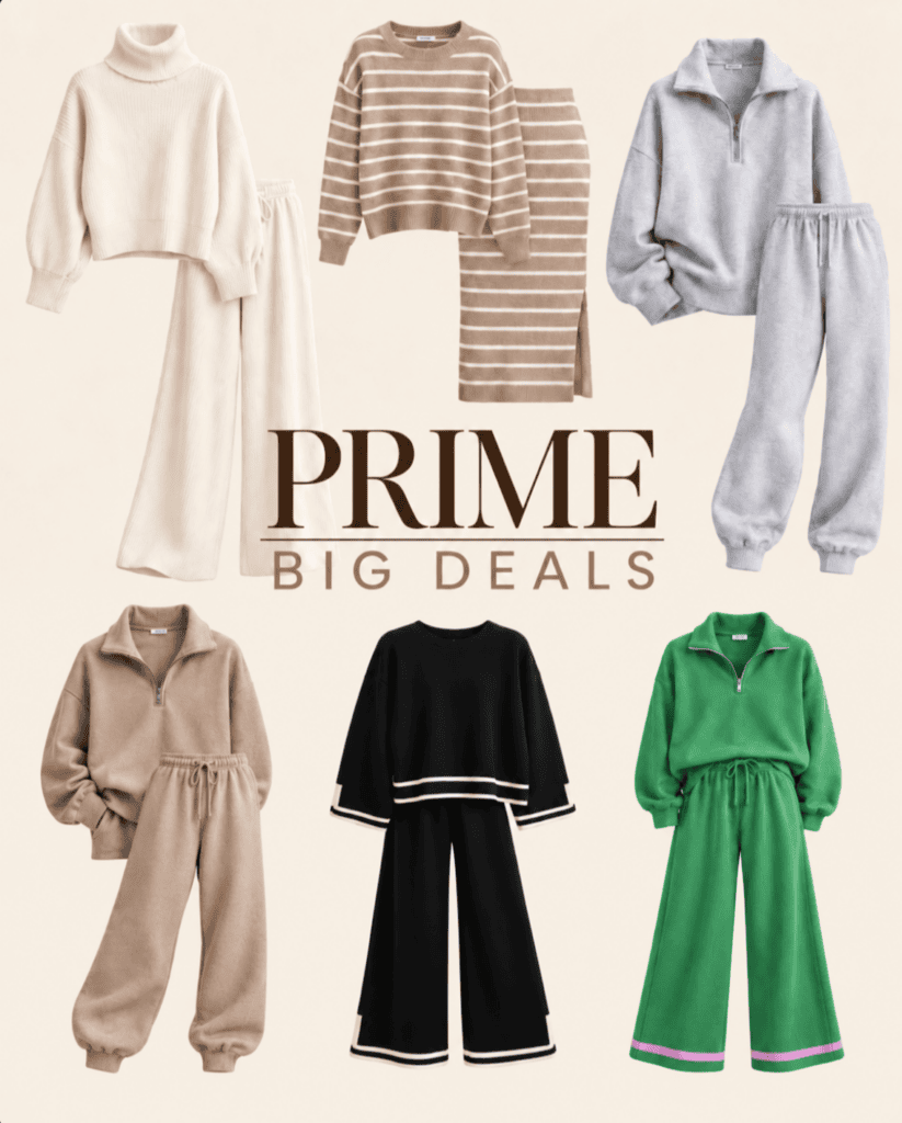 Six lounge sets in various styles and colors arranged around text that reads “PRIME BIG DEALS,” showcasing our prime big deal day favorites.