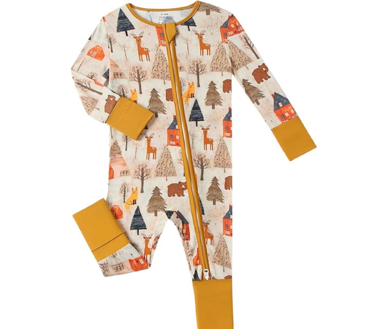 Soft bamboo baby pajamas in a cute print, featured in our Thursday Deals.