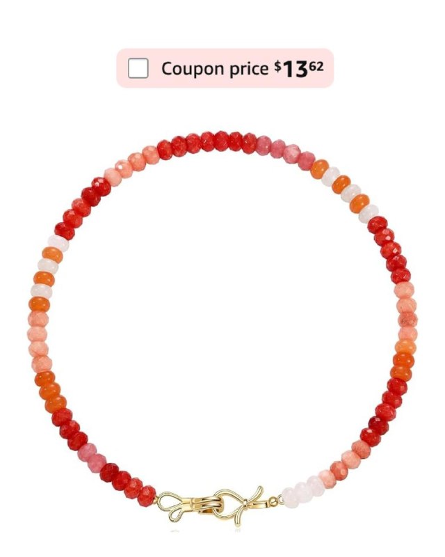 A colorful beaded statement necklace laid flat on a neutral background featured in our Monday Deals.