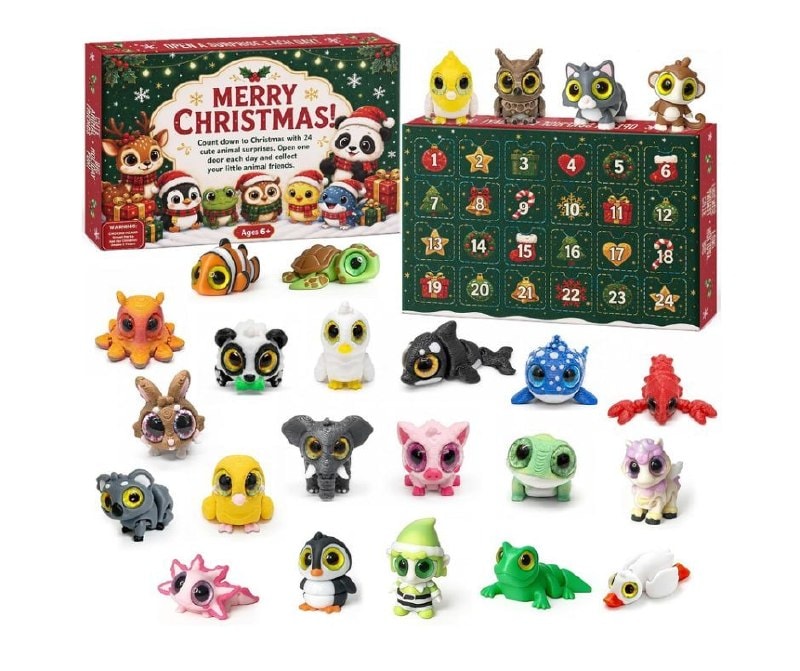A kids' Christmas advent calendar with 24 3D printed articulating animals, featured in our Tuesday Deals.