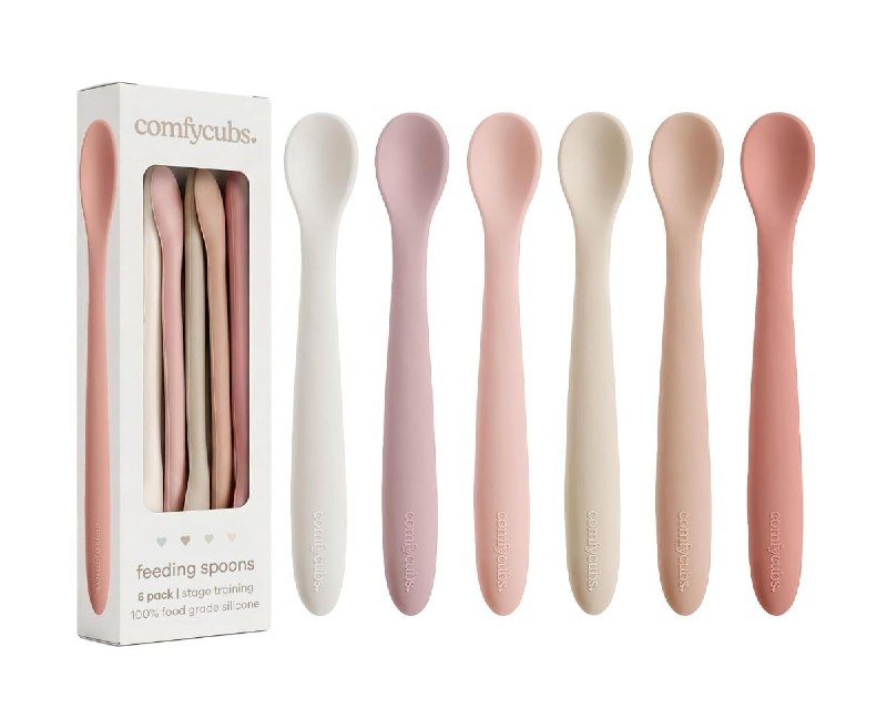 A set of Comfy Cubs soft silicone baby feeding spoons, featured in our Wednesday Deals.
