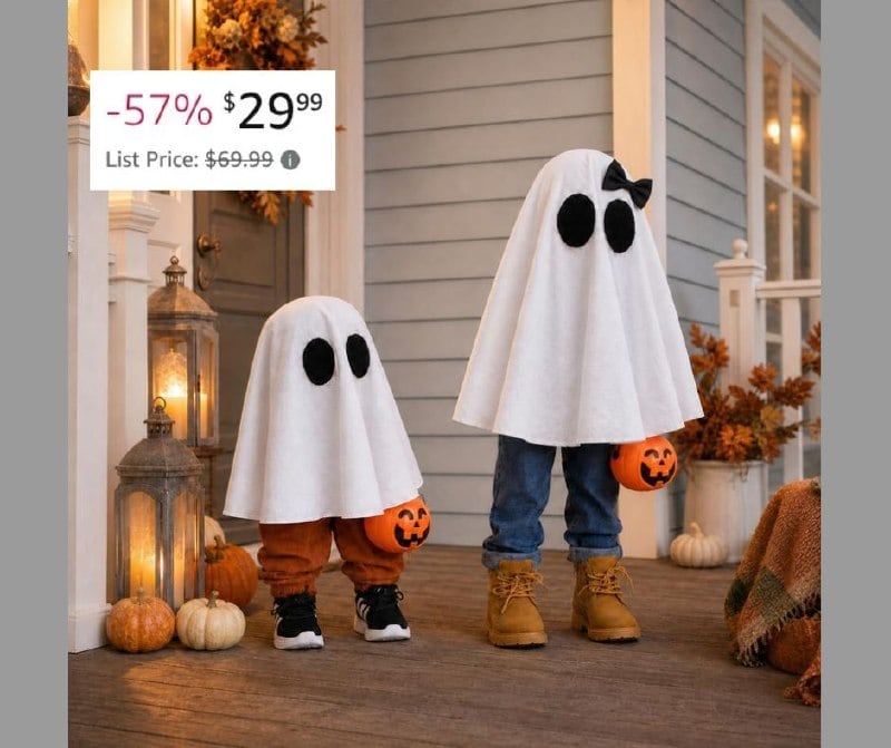 A set of cute white standing ghost decorations for Halloween porch and home decor, featured in our Thursday Deals.