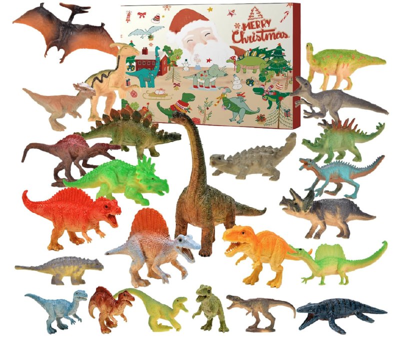 A dinosaur-themed Christmas advent calendar with 24 surprise toys for kids, featured in our Thursday Deals.